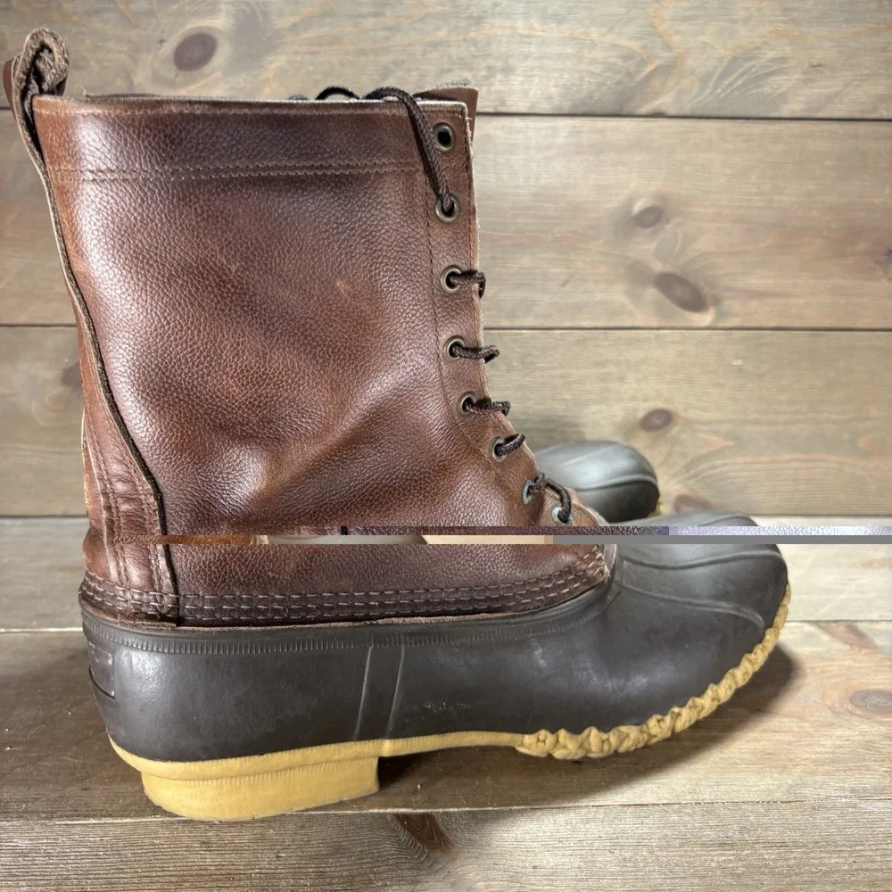 ll bean duck boots mens size 12 shoes brown leather insulated waterproof rain